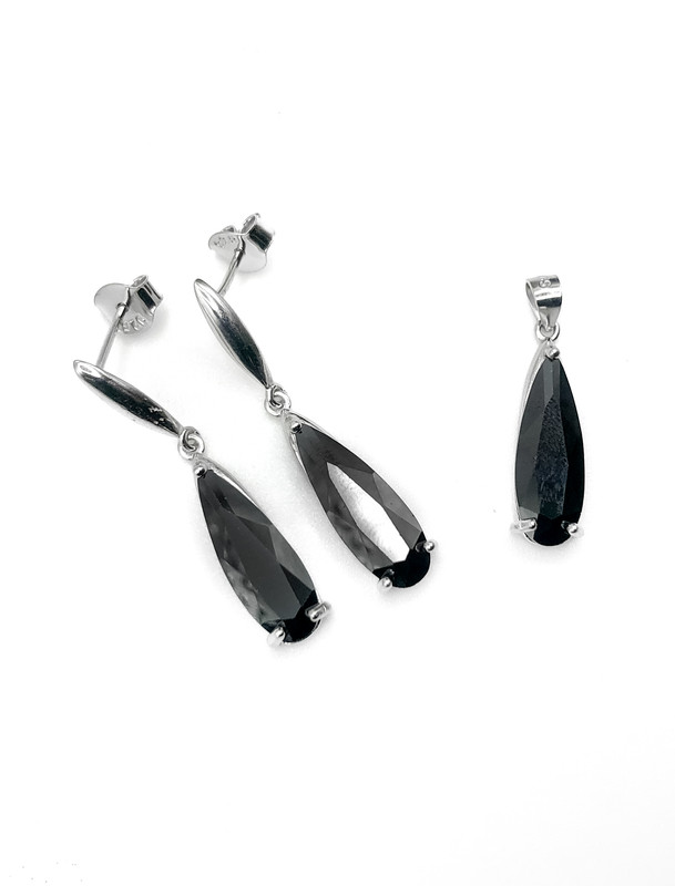 Juegos plata piedra gota negro largo con aza