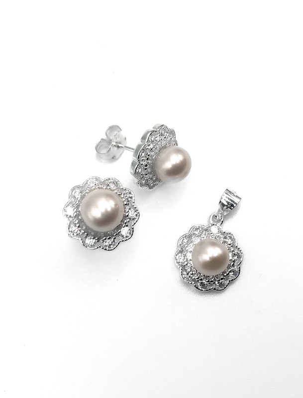 Juegos plata flor enjoye perla a presion