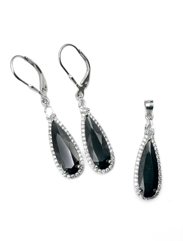 Juegos plata gota negro largo con aza