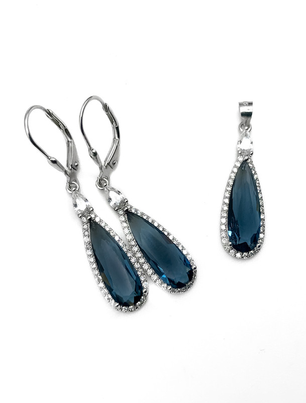 Juegos plata gota azul largo con aza