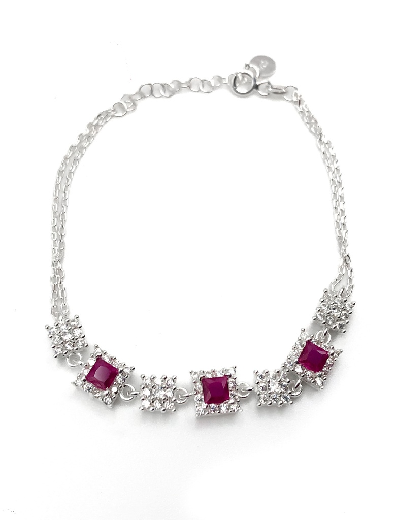 Pulseras plata cuadrados con circón cuadrado fucsia y enjoye