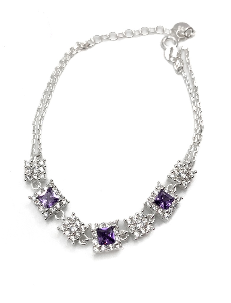 Pulseras plata cuadrados con circón cuadrado lila y enjoye