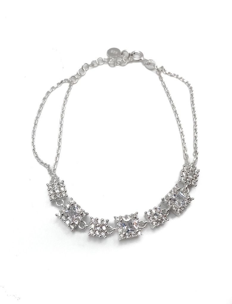 Pulseras plata cuadrados con circón cuadrado blanco y enjoye