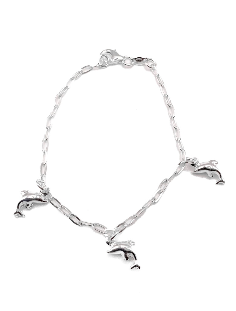 Pulseras plata Delfines colgantes cadena eslabón pequeño