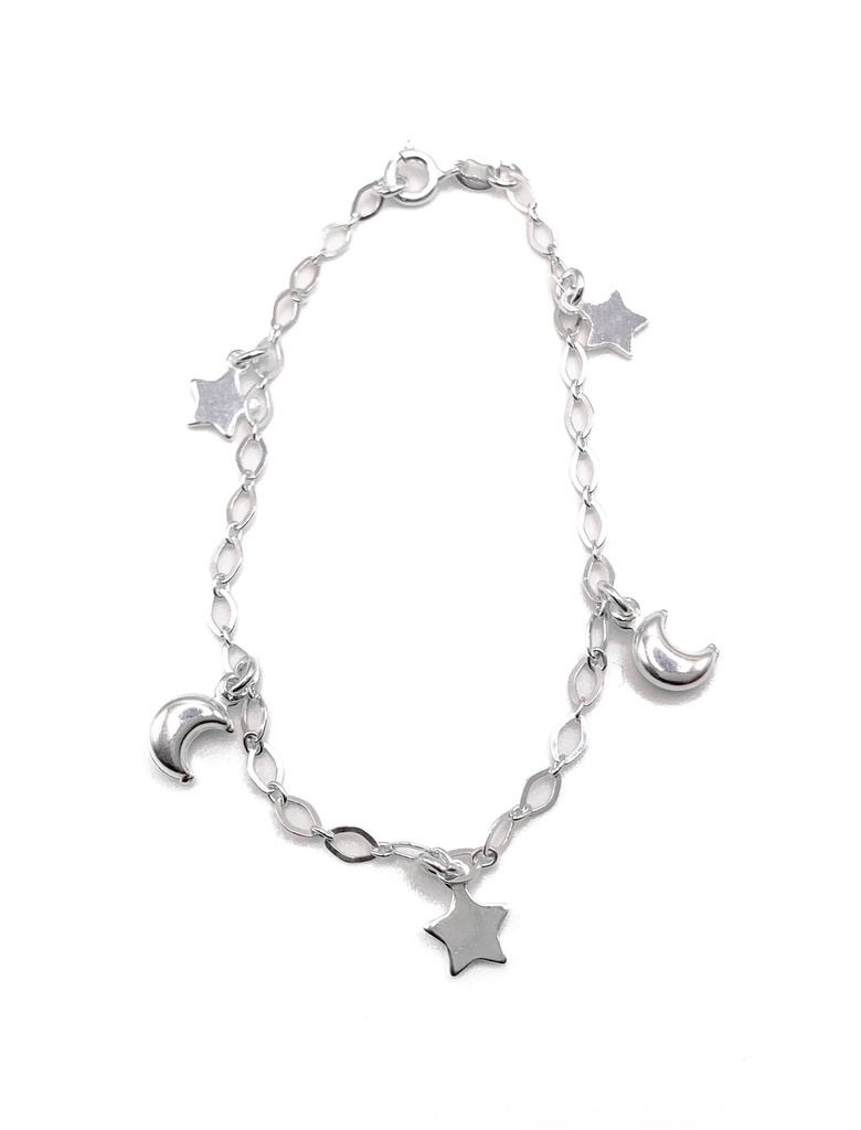 Pulseras plata Estrellas y lunas colgantes
