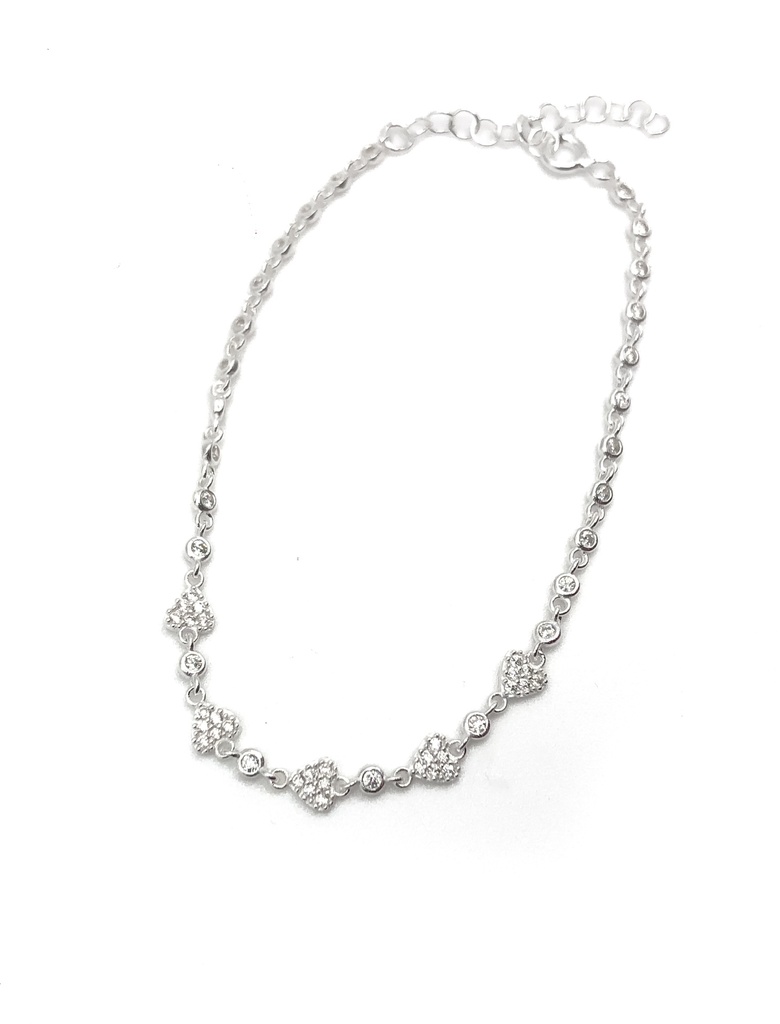 Pulseras plata corazones pequeños piedras blancas
