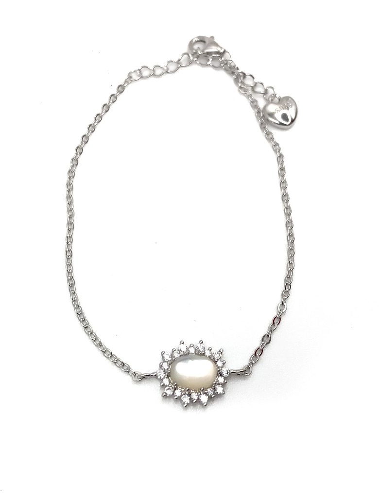 Pulseras plata piedra nácar natural ovalada con enjoye