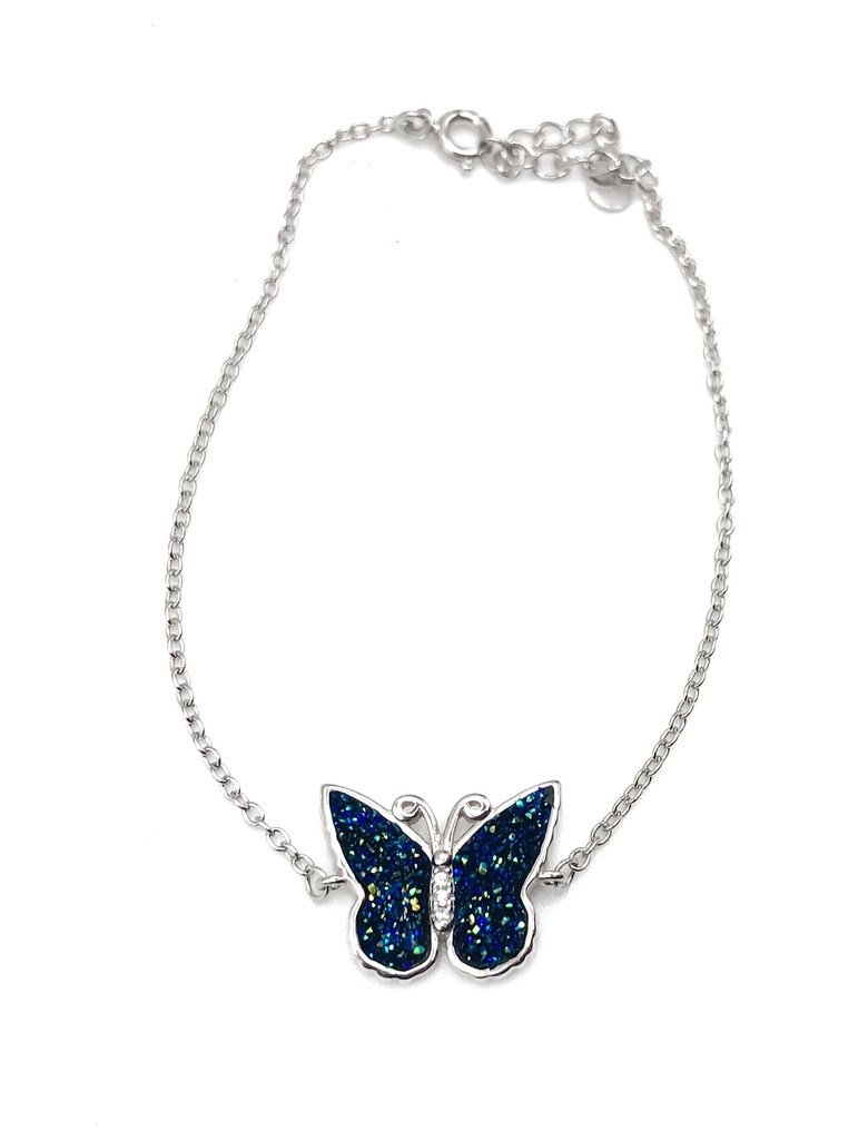 Pulseras plata mariposa azul tornasol