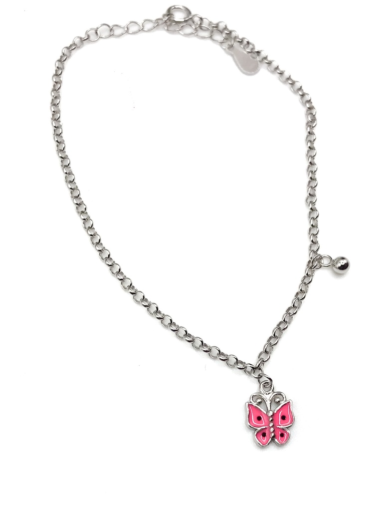 Pulseras plata mariposa esmaltada rosada