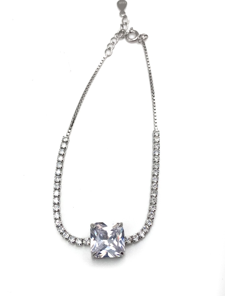 Pulseras plata tenis con circón cuadrado grande