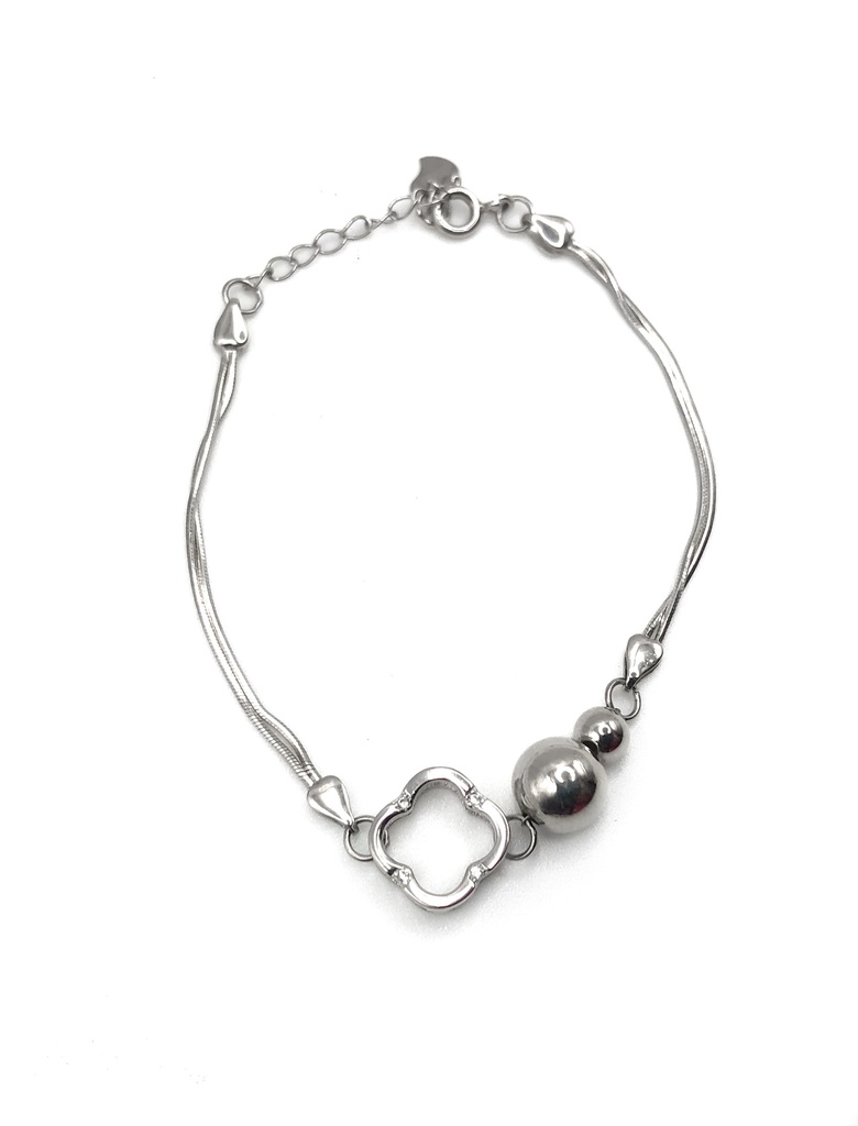 Pulseras plata flor lisa bolitas