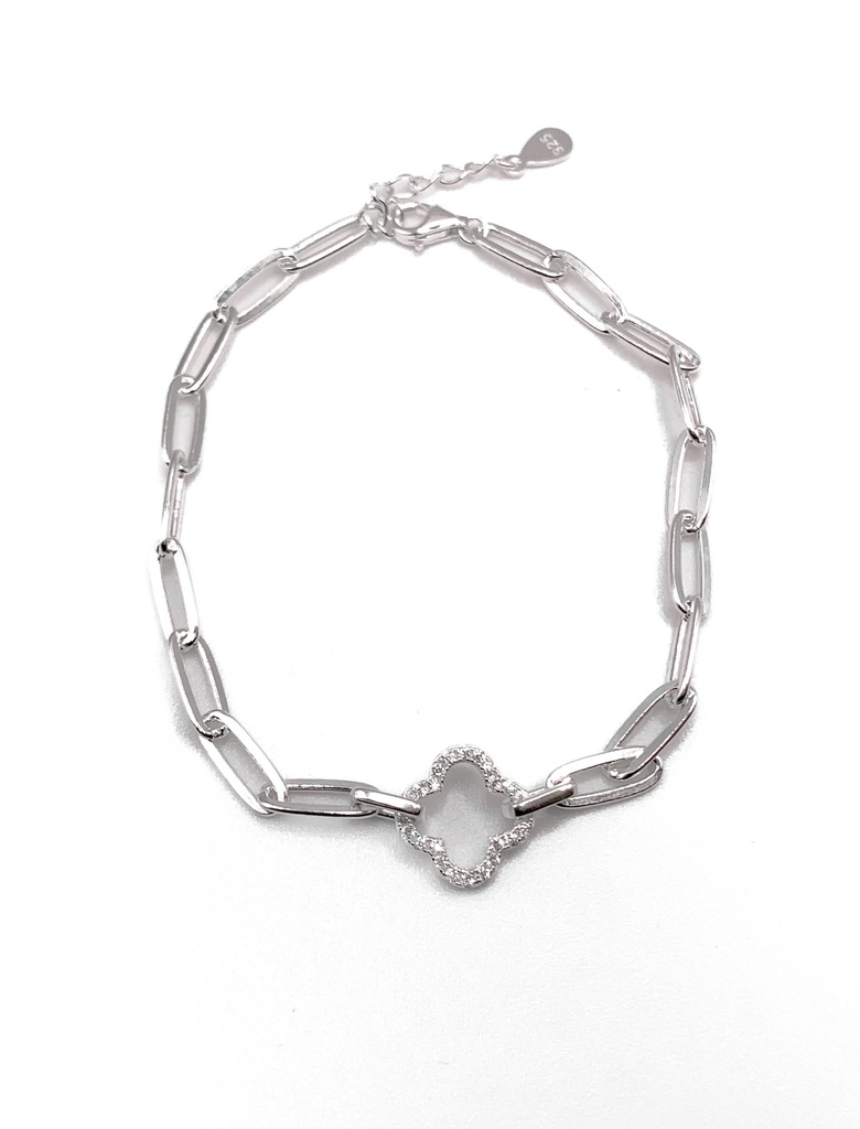 Pulseras plata eslabones medianos con flor vacía