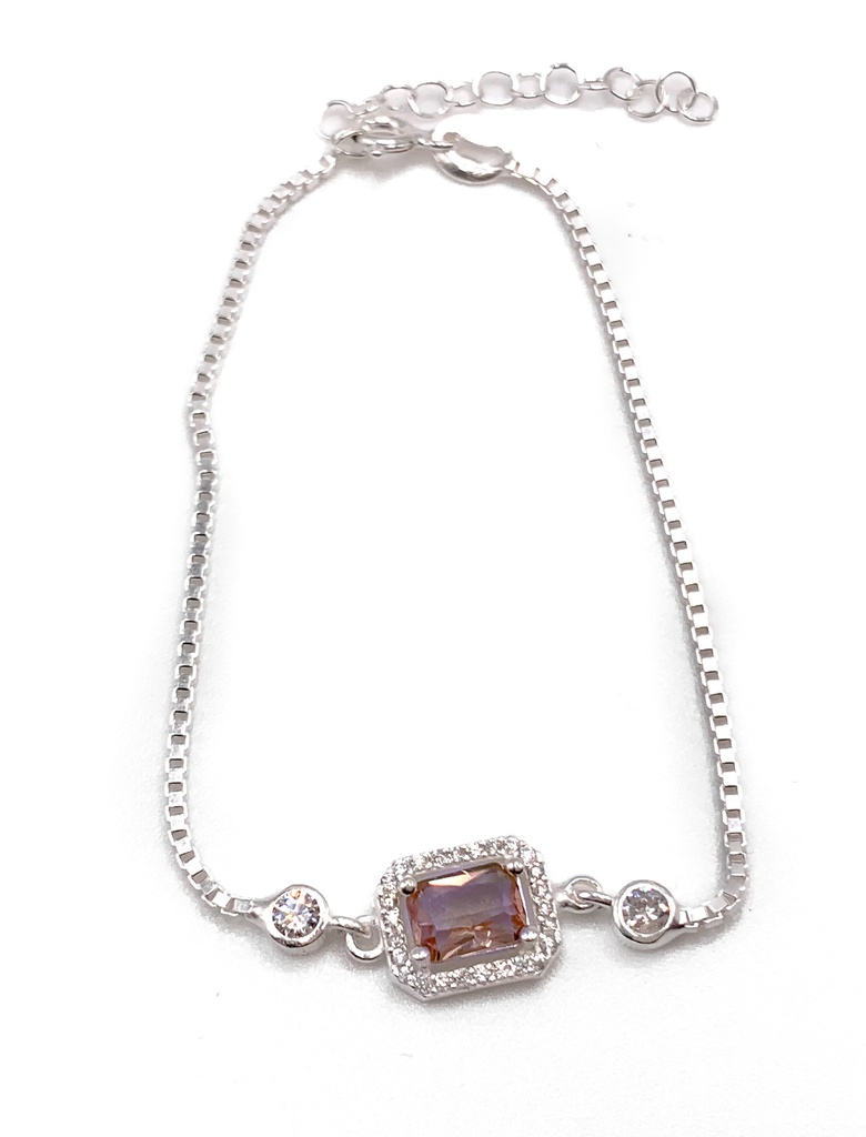 Pulseras plata fina piedra tornasol rectangular mediana lila/verde