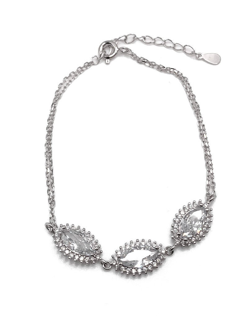 Pulseras plata piedras ovaladas con enjoye blanca