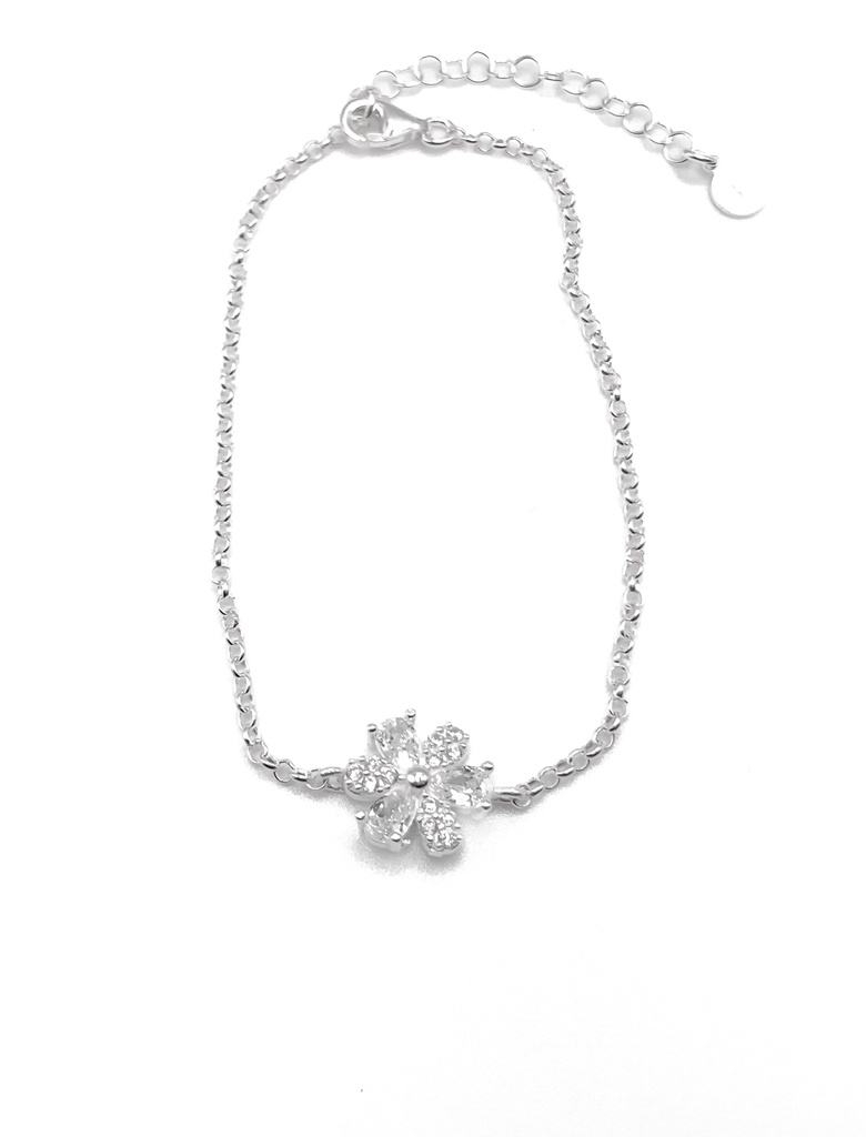 Pulseras plata flor piedras blancas
