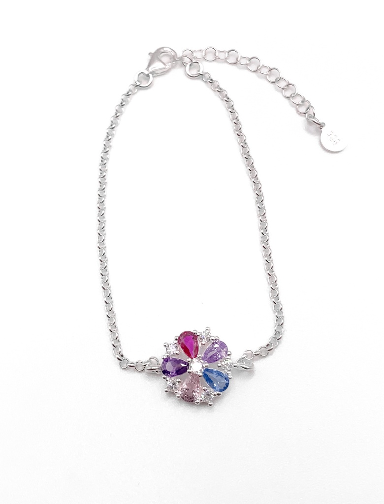 Pulseras plata flor piedras multicolor