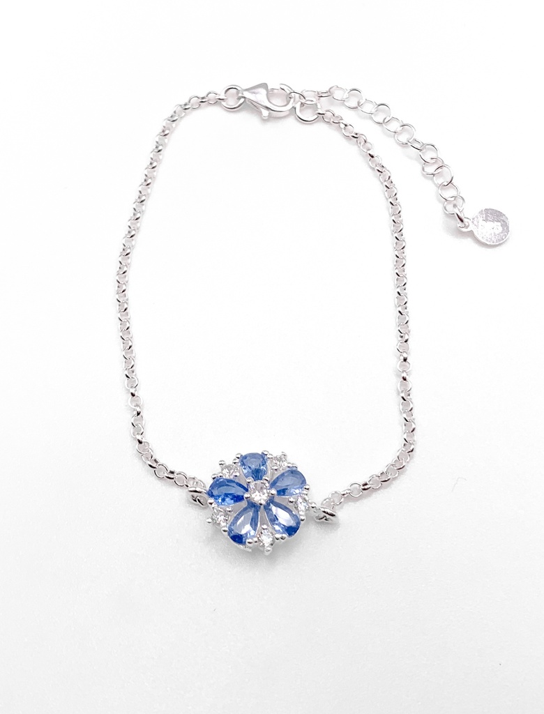 Pulseras plata flor piedras celestes