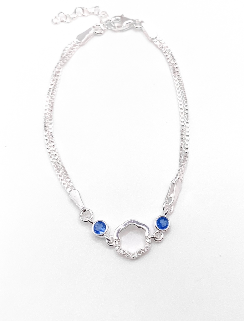 Pulseras plata flor hueca con circón azul