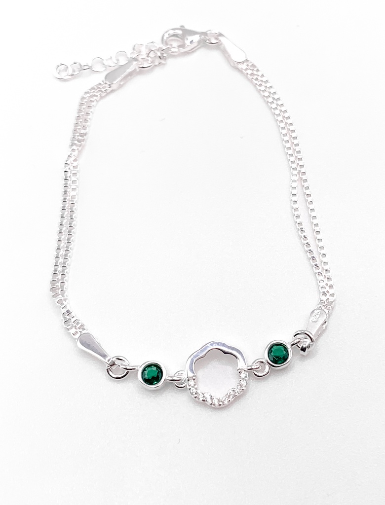 Pulseras plata flor hueca con circón verde