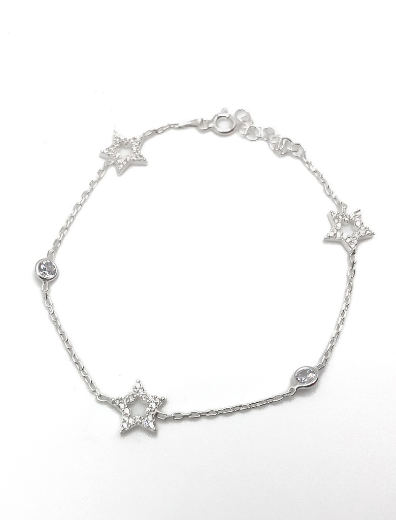 Pulseras plata estrellas huecas con piedras blancas