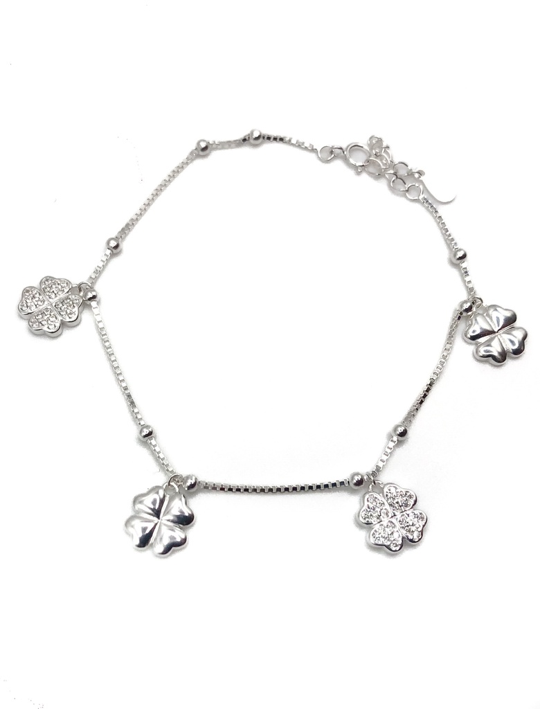 Pulseras plata trébol colgantes de 4 hojas