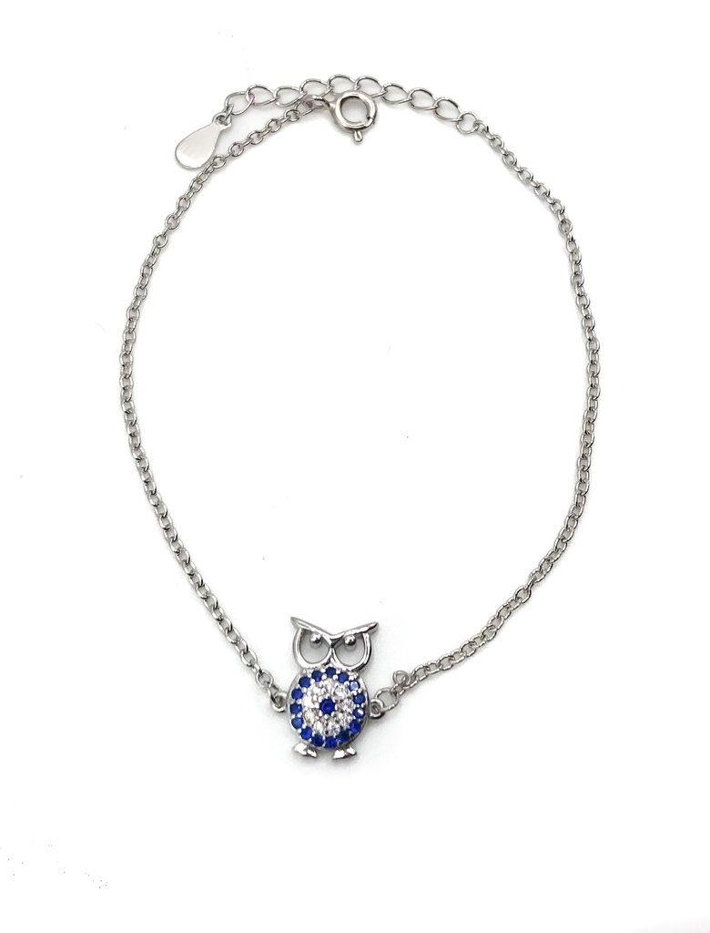 Pulseras plata buho enjoye azul y blanco rodinada
