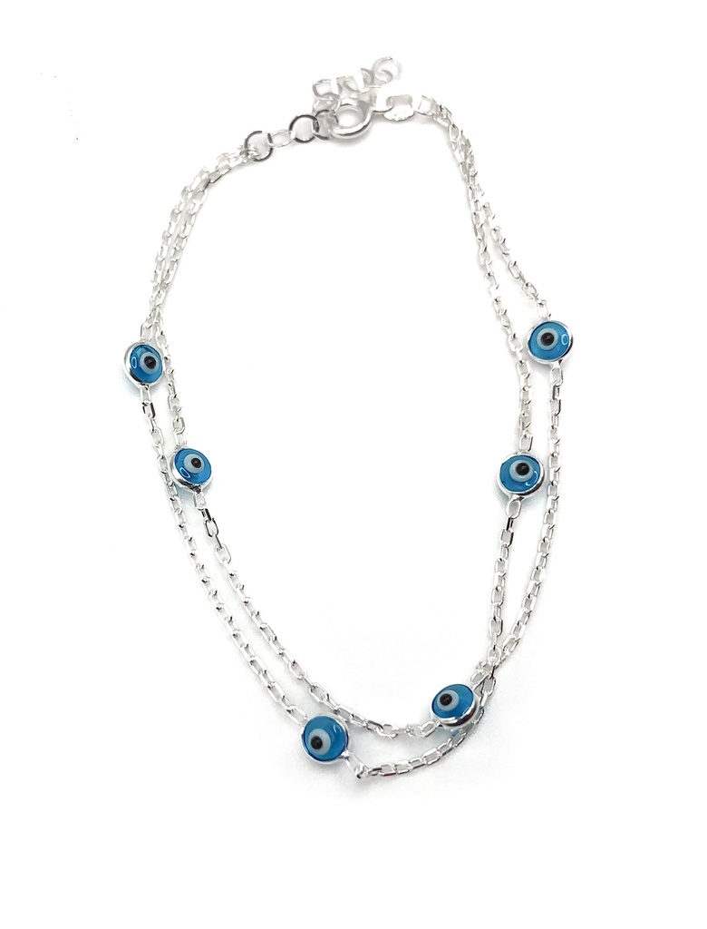 Pulseras plata ojos turcos celestes