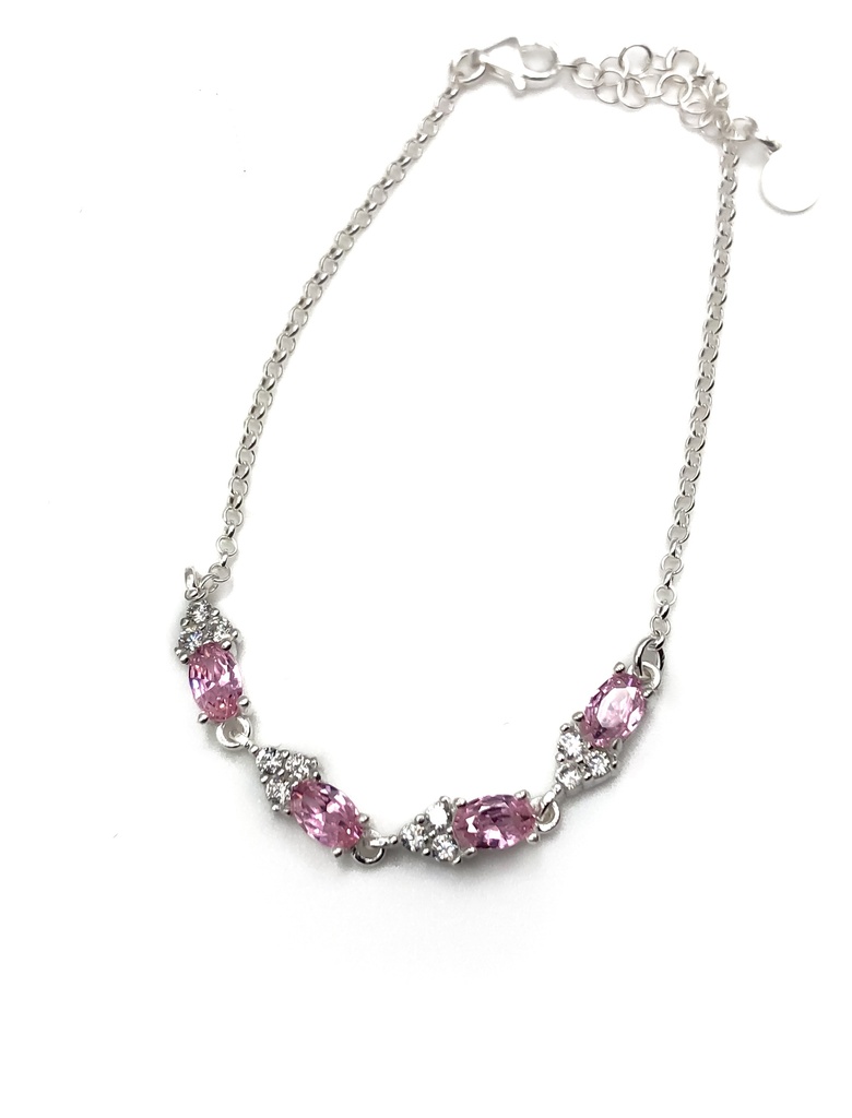 Pulseras plata piedras rosadas con enjoye triangular