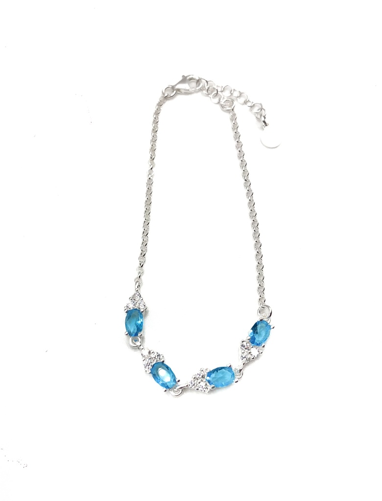 Pulseras plata piedras celeste con enjoye triangular