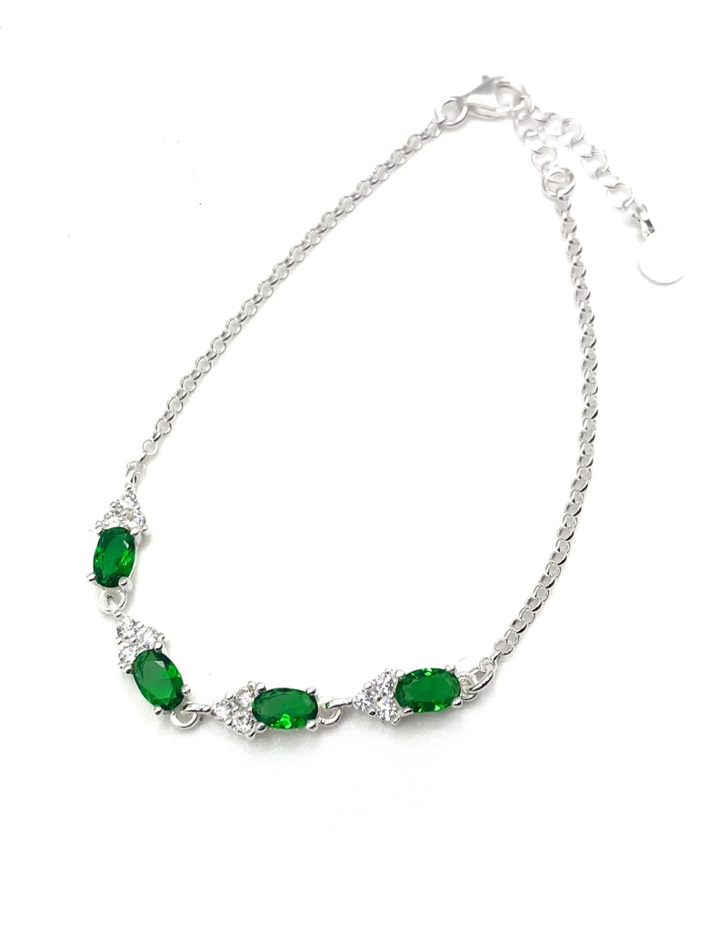 Pulseras plata piedras verde con enjoye triangular