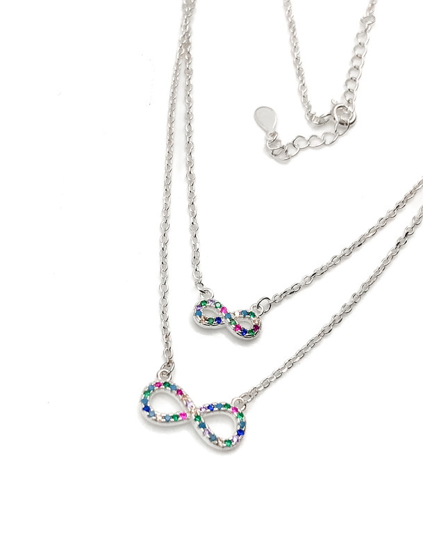 Collares plata infinitos de piedra multicolor colgante