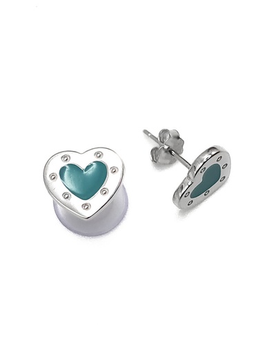 [E0088] Aretes plata corazón esmaltado turquesa