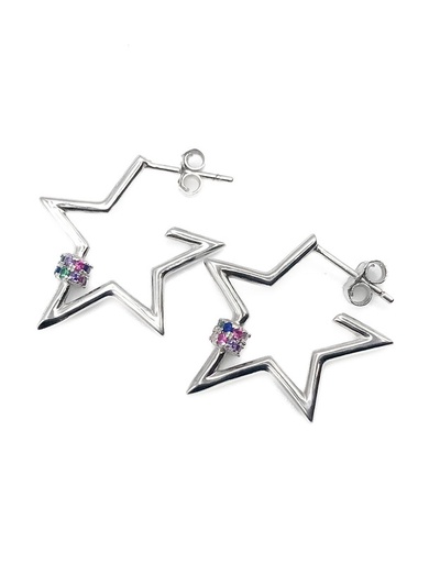 [E0131] Aretes plata estrella detalle de piedras multicolor