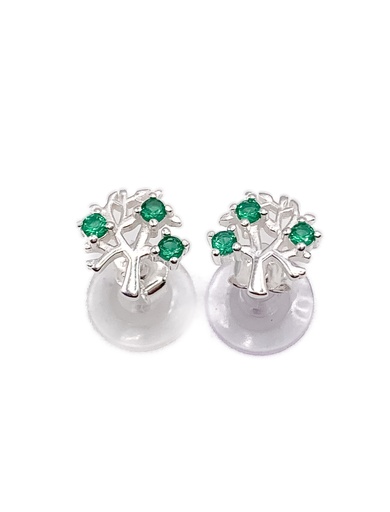 [E0255] Aretes plata árbol de la vida pequeño piedras verde