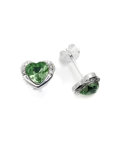 [E0319] Aretes plata corazon con piedra verde