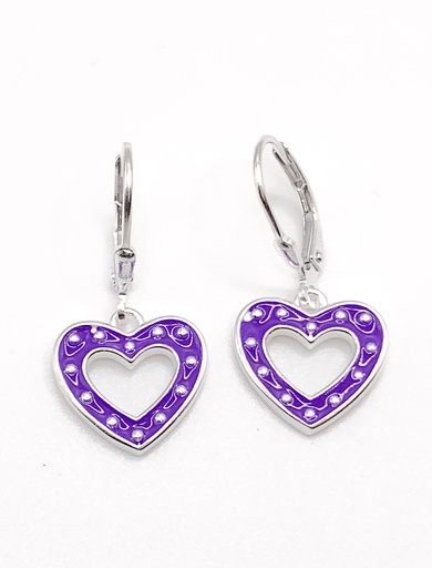 [E0434] Aretes plata de asa corazon morado vacio colgante