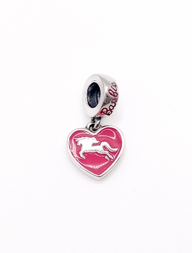[P0198] Dijes plata corazon con unicornio rosado
