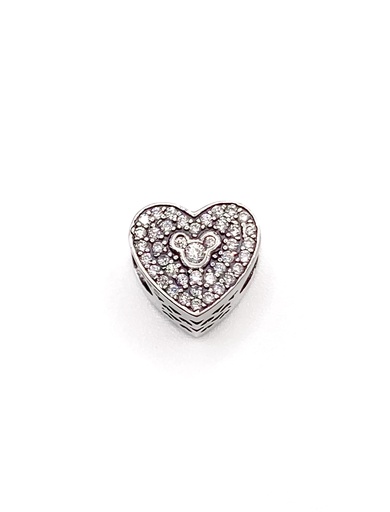 [P0213] Dijes plata corazon brillante con mickey mouse