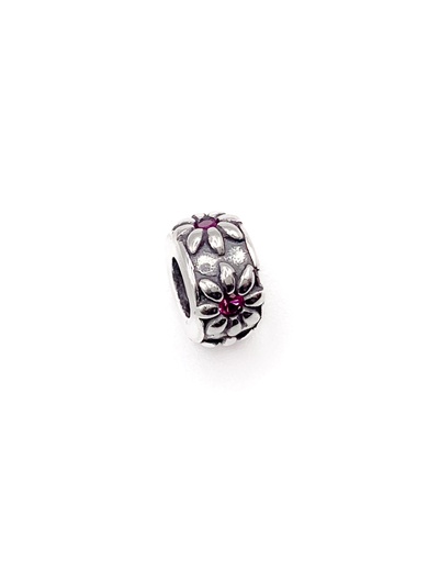 [P0218] Dijes plata circular flor piedra fucsia