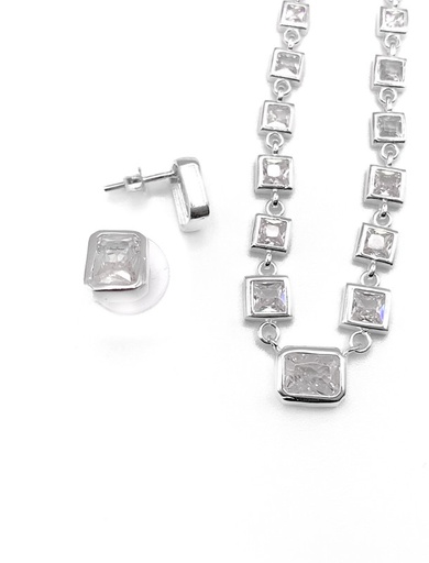 [S0017] Juegos plata collar cuadrados blanco a presion