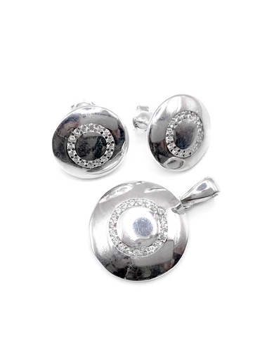 [S0028] Juegos plata redondo liso circon a presión