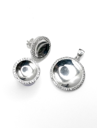 [S0032] Juegos plata redondo liso con circón a presión