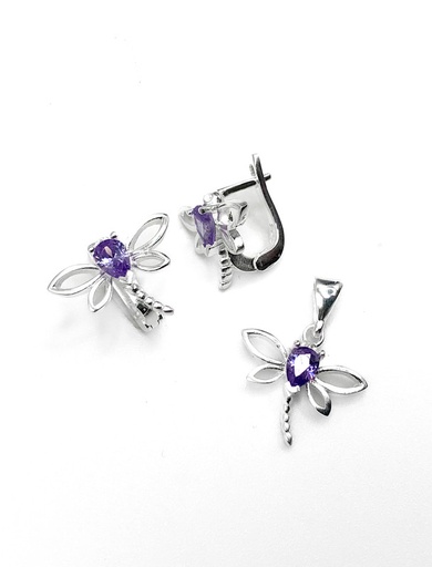 [S0047] Juegos plata libelula piedra lila patente