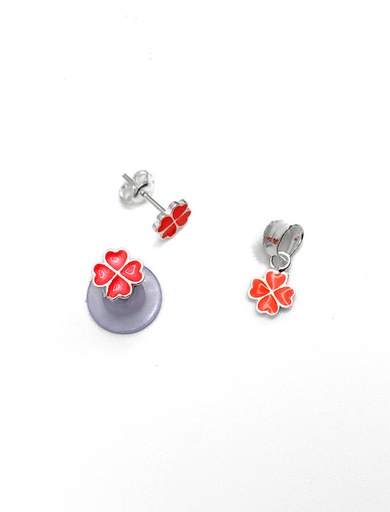 [S0051] Juegos plata flor esmaltada trebol tomate a presion