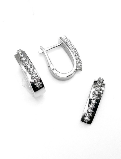 [S0052] Juegos plata liso en u tira circon blanco patente