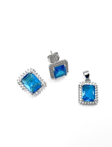 [S0057] Juegos plata cuadrado piedra turquesa a presion