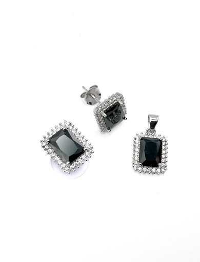 [S0058] Juegos plata cuadrado piedra negra a presion