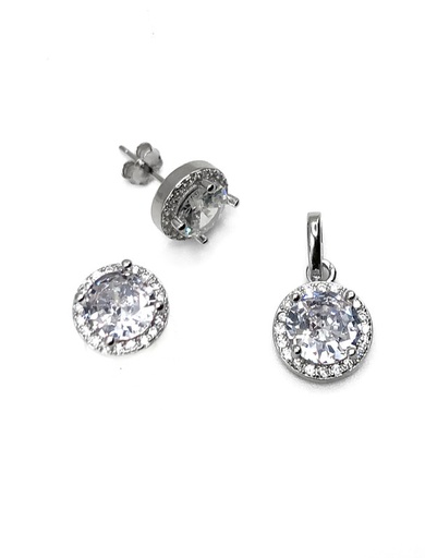 [S0066] Juegos plata redondo circon blanco a presion