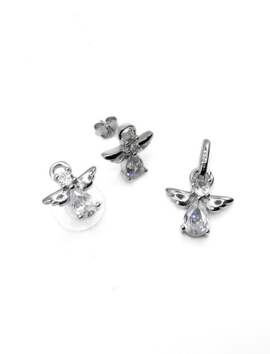 [S0067] Juegos plata angel circon blanco a presion