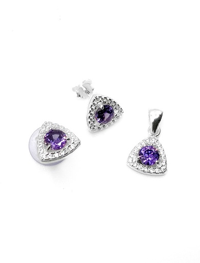 [S0069] Juegos plata semitriangular piedra morada a presion